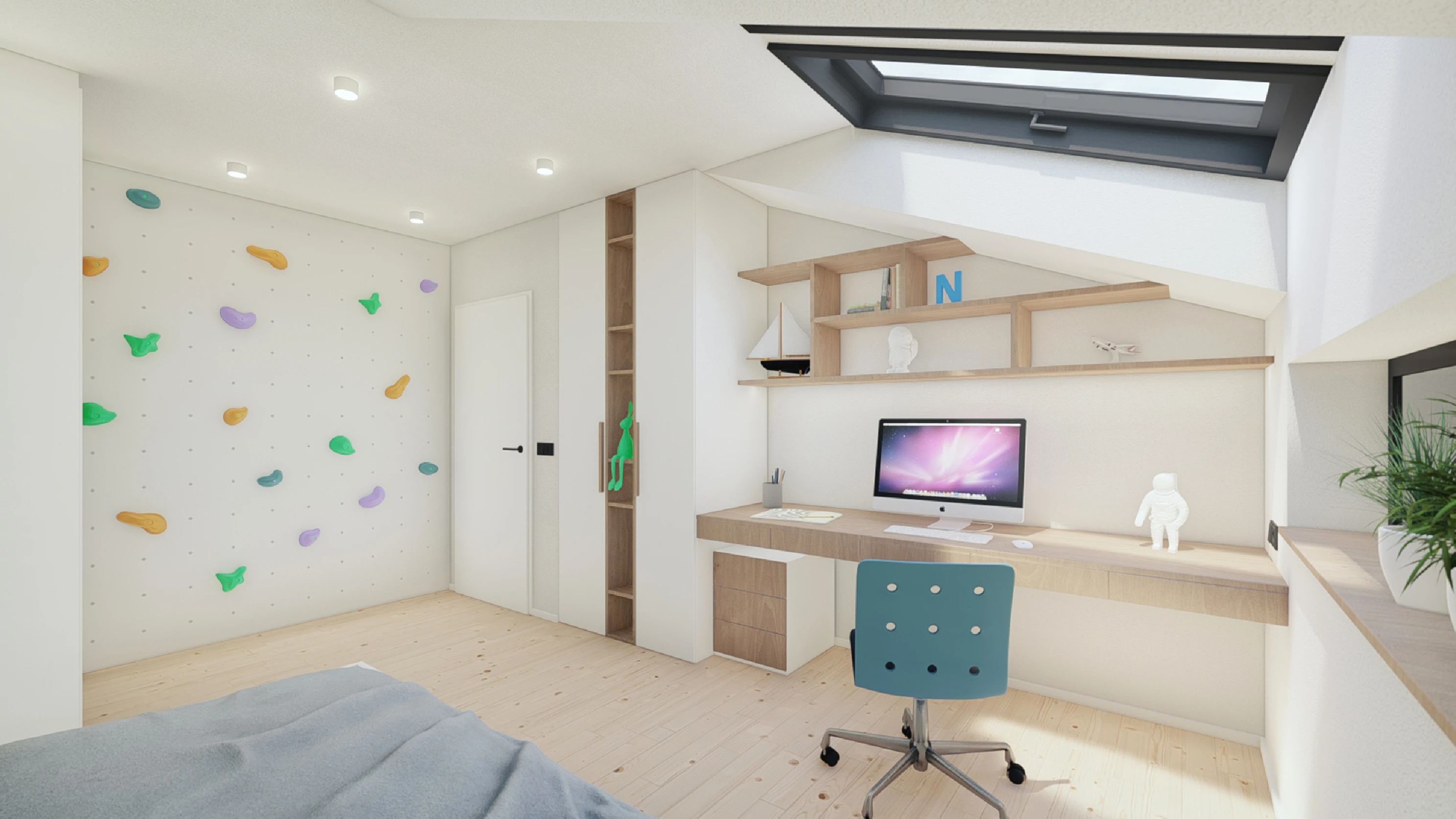 Moderní rodinný dům ve výstavbě s minimalistickou architekturou, velkými okny a čistými liniemi. Stavební projekt od Tomáše Juřínka.